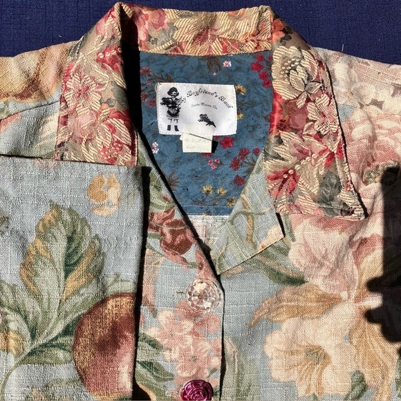 Vintage 80's My Boyfriends Back Floral Tapestry prairie Blazer jacket womens L - Picture 2 of 11